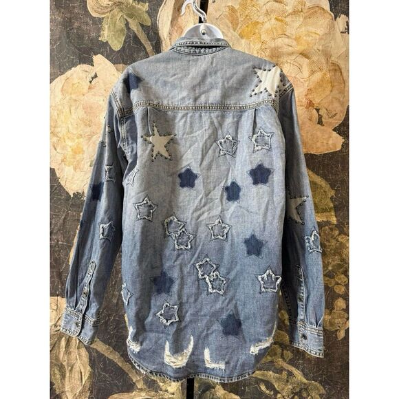New Free People x One Teaspoon JOHNNY BLUE STAR CLASSIC EVERYDAY SHIRT Size S - Picture 9 of 14